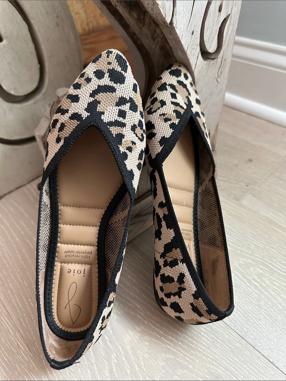 Joie Leopard Print Pointed Toe Flats in Beige and Black